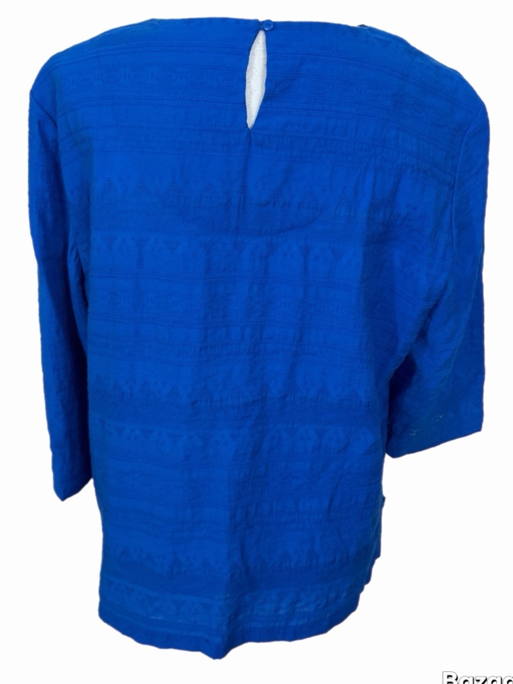 Alfred Dunner Size 14P Blue Textured Tunic Top 3/4 Sleeve Lace Trim - Picture 4 of 6